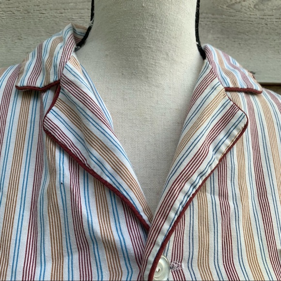 True Vintage 70s Pinstriped Button Down Long Sleeve Collared V-Neck Pajama Shirt - Picture 6 of 16